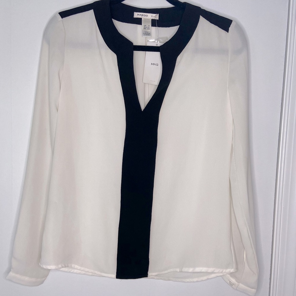 Mango Suit Black and White Blouse Shirt